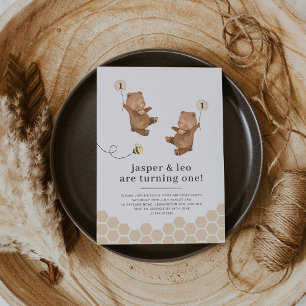 Honey Bear Twins First Bee-day Invitation