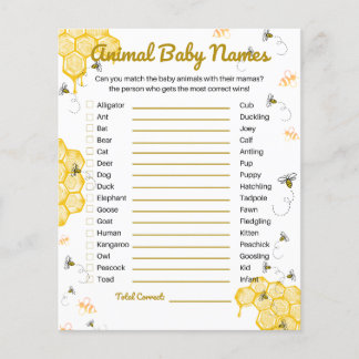 Honey Bee Baby shower Animal Baby Names Jeu
