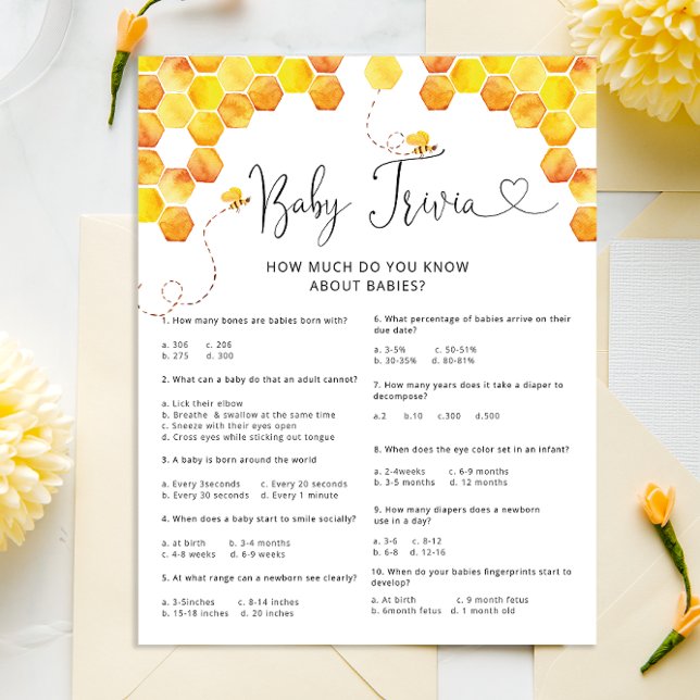 Honey Bee Baby shower Trivia Jeu (Créateur téléchargé)