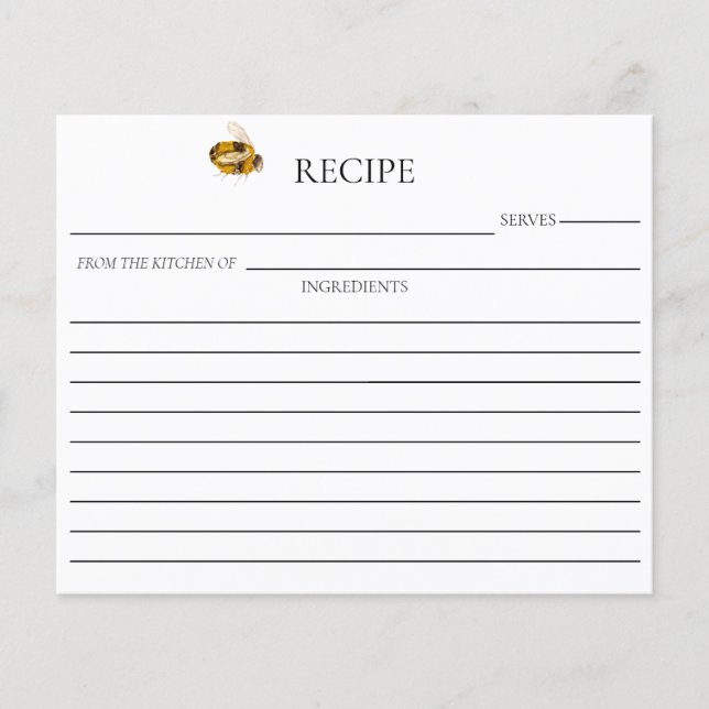 Honey Bee Bridal Shower Double Sided Recipe Card (Devant)