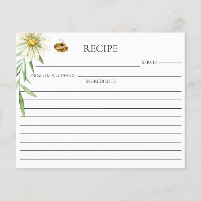 Honey Bee Bridal Shower Double Sided Recipe Card (Devant)