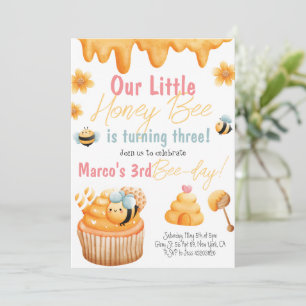 Honey Bee First Bee day Girl Birthday Invitation