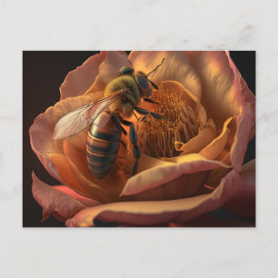 Honey Bee sur la carte postale Peony Flower