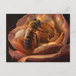 Honey Bee sur la carte postale Peony Flower
