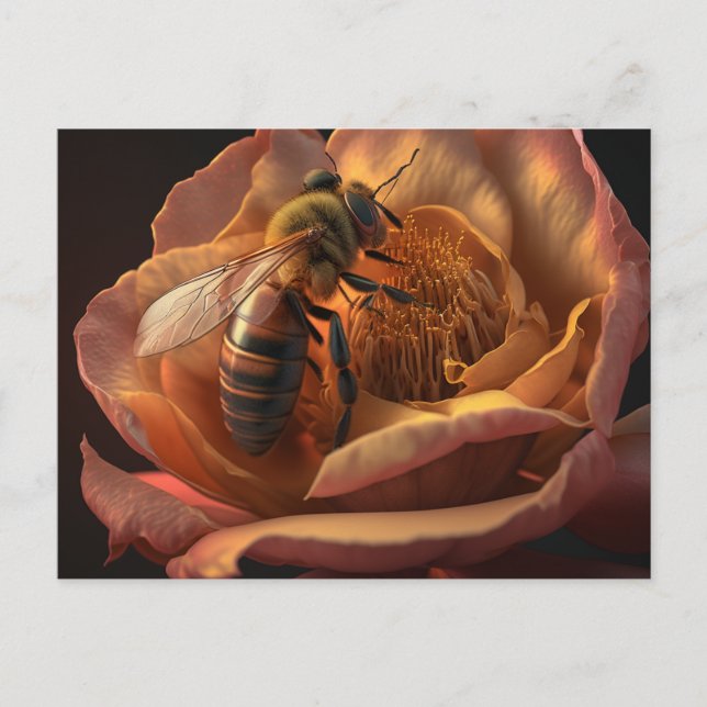 Honey Bee sur la carte postale Peony Flower (Devant)