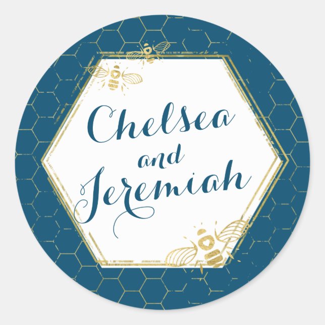 Honey Bee Turquoise Gold Nom personnalisé Sticker  (Devant)