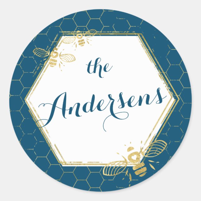 Honey Bee Turquoise Gold Nom personnalisé Sticker  (Devant)