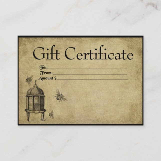Honey Beeskep & Bees - Cartes de certificats-cadea (Devant)