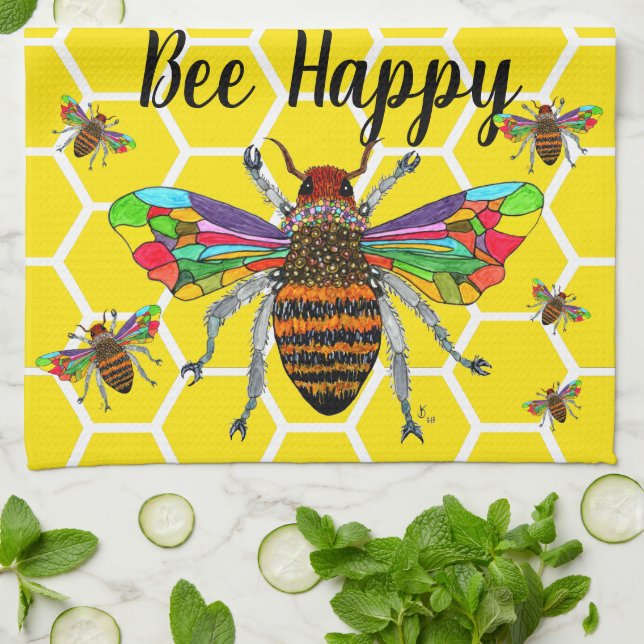 Honey Bumble Bee Happy 1/2 Plier Serviette de cuis (Plié)