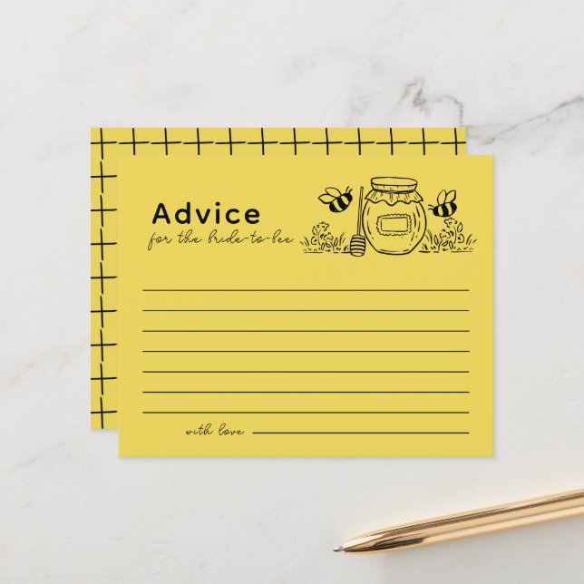 Honey Jar & Bees Bridal Shower Advice Card (Devant/Arrière en situation)