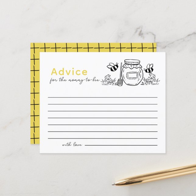 Honey Jar & Bees White Baby Shower Advice Card (Devant/Arrière en situation)