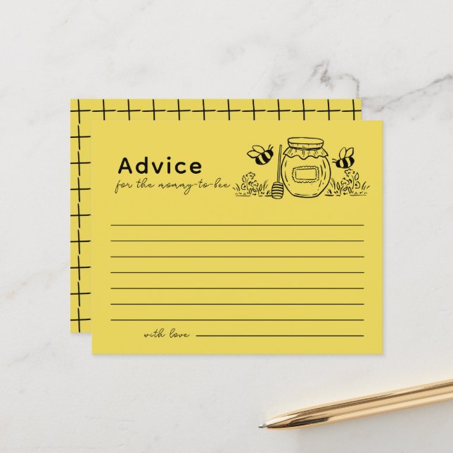 Honey Jar & Bees Yellow Baby Shower Advice Card (Devant/Arrière en situation)