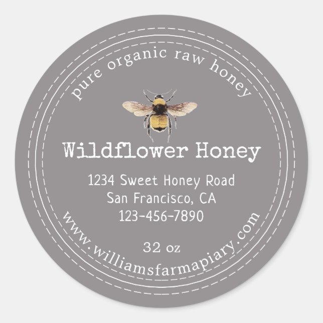 Honey Jar Étiquette Honeybee Apiary Flannel Grey (Devant)