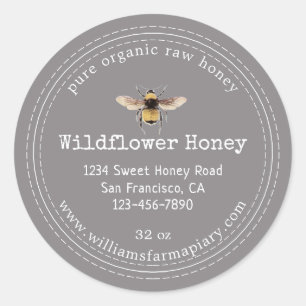 Honey Jar Étiquette Honeybee Apiary Flannel Grey