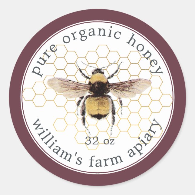 Honey Jar Étiquette Honeybee Apiary Honeycomb Bour (Devant)