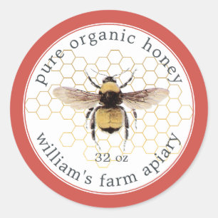 Honey Jar Étiquette Honeybee Apiary Honeycomb Roug