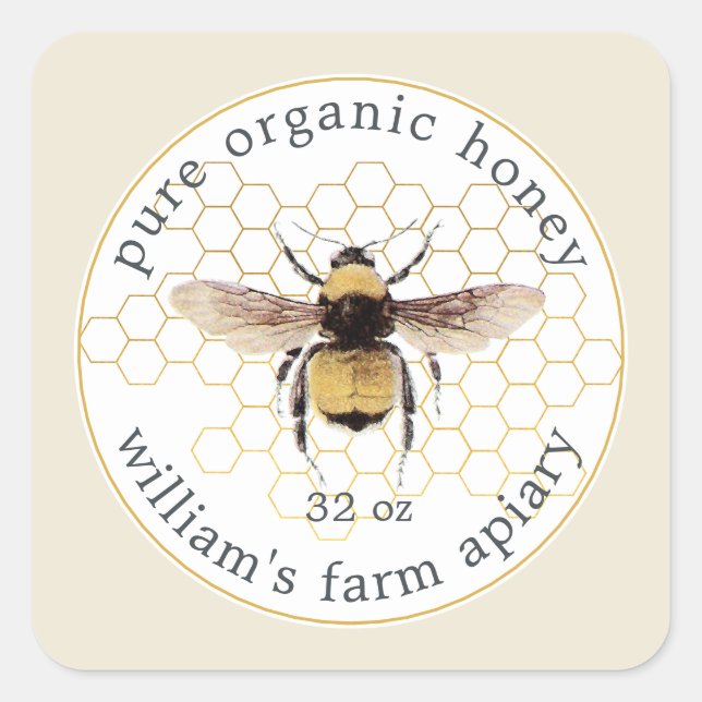 Honey Jar Étiquette Honeybee Apiary Honeypeb Blanc (Devant)