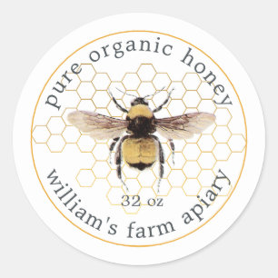 Honey Jar Étiquette Honeybee Apiary Honeypeb Blanc
