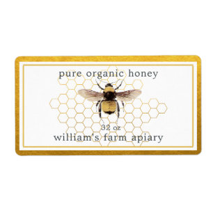 Honey Jar Étiquette Honeybee Apiary Honeypeb Gold