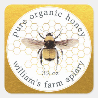 Honey Jar Étiquette Honeybee Apiary Honeypeb Gold