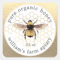 Honey Jar Étiquette Honeybee Apiary Honeypeb Gold