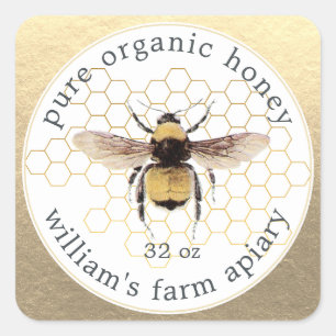 Honey Jar Étiquette Honeybee Apiary Honeypeb Gold