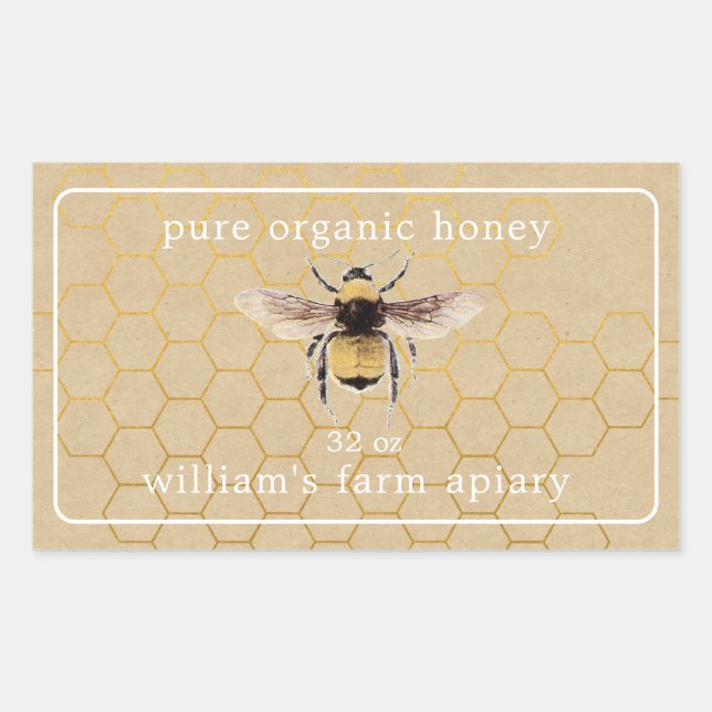 Honey Jar Étiquette Honeybee Apiary Honeypeb Kraft (Devant)
