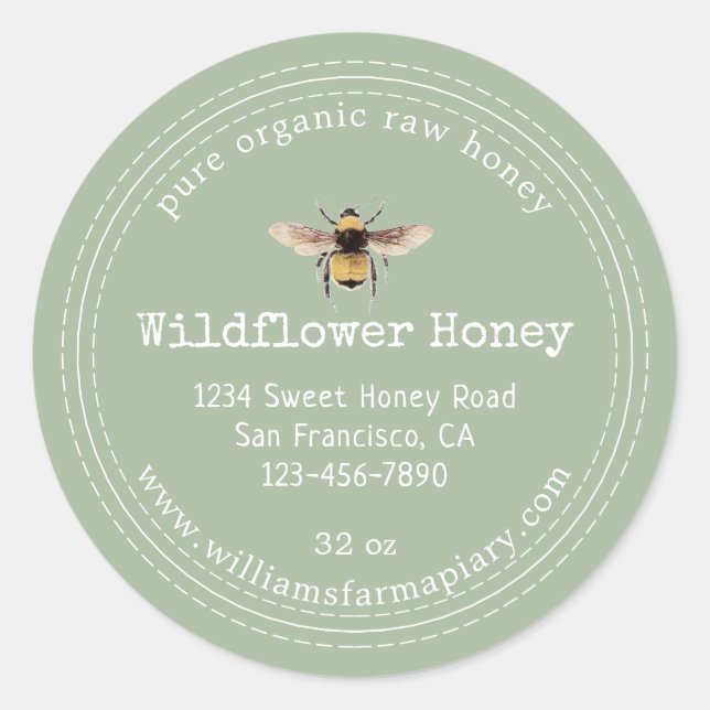 Honey Jar Étiquette Honeybee Apiary Laurel Green (Devant)