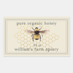 Honey Jar Étiquette Honeybee Apière Antique Blanc