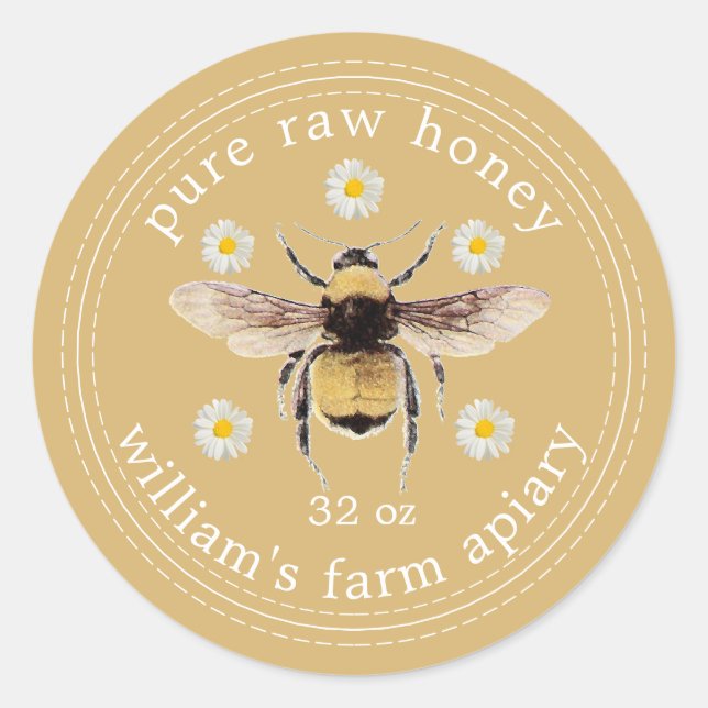 Honey Jar Étiquette Honeybee Apière Automne Jaune (Devant)