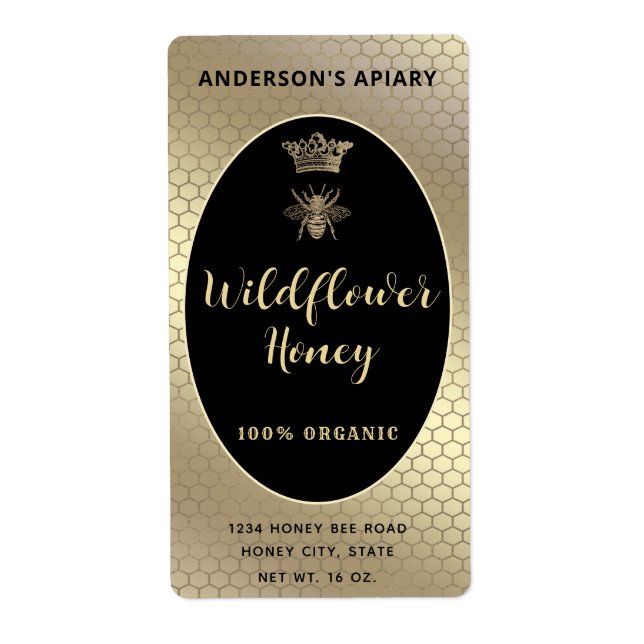 Honey jar script moderne queen bee étiquette (Devant)