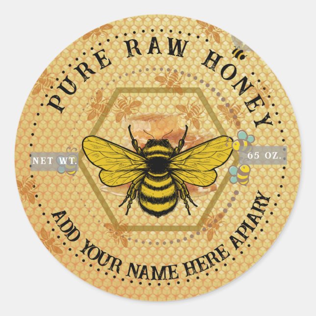 Honey Jar Stickers | Bee & Honeycomb Apiary Labels (Devant)