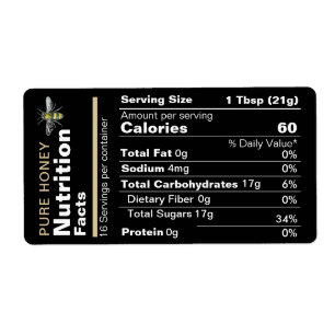 Honey Nutrition Facts Étiquette Black Gold Bee