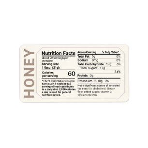 Honey Nutrition Facts Étiquette de adresse Ivory T