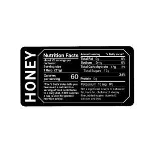 Honey Nutrition Facts Étiquette de adresse Noir