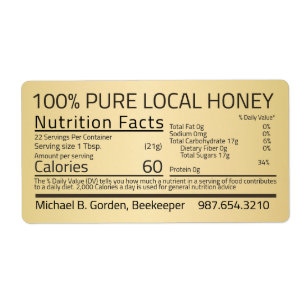 Honey Nutrition Facts Étiquette d'expédition d'or