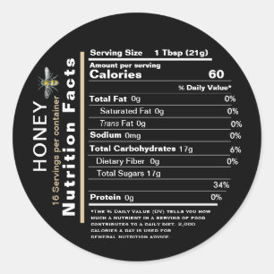 Honey Nutrition Facts Étiquette rond Abee noire