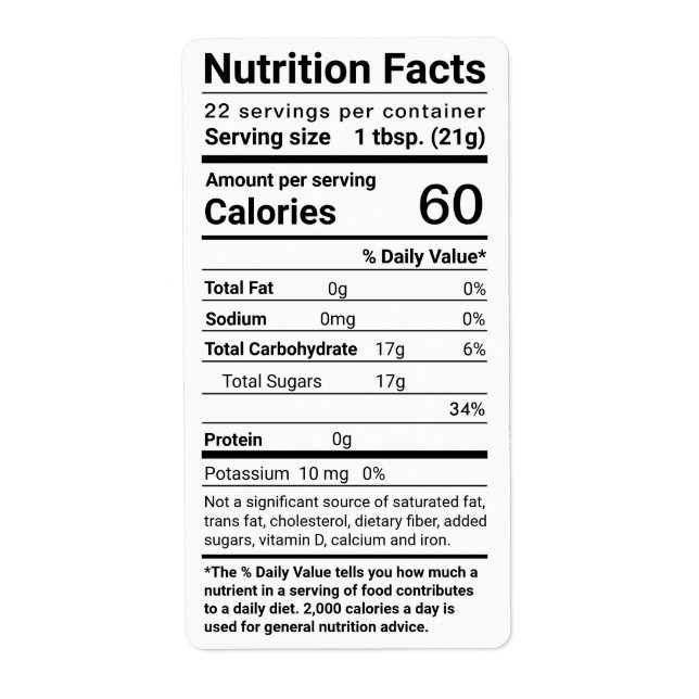Honey Nutrition Facts Expédition Étiquette Blanc (Devant)