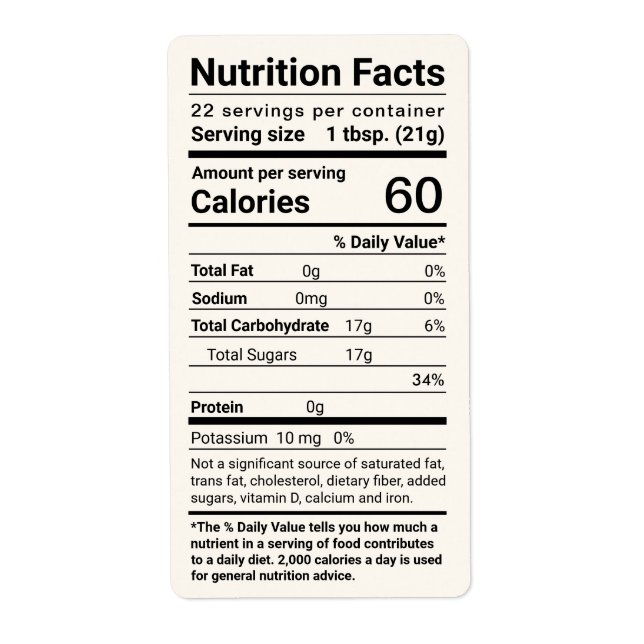 Honey Nutrition Facts Expédition Étiquette Ivory (Devant)