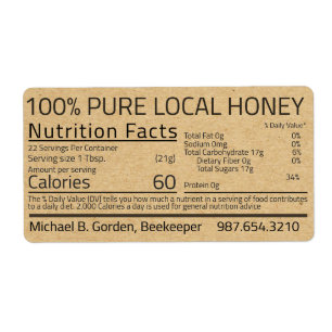 Honey Nutrition Facts Kraft Étiquette d'expédition