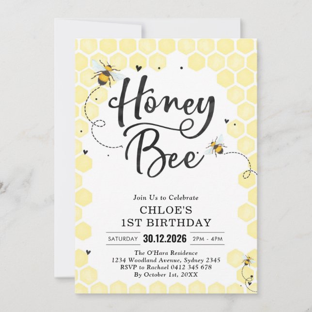 Honey One Honey Bee 1st Birthday Invitation (Devant)