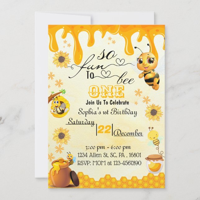 Honeybee 1er anniversaire Invitation pour garçon & (Devant)