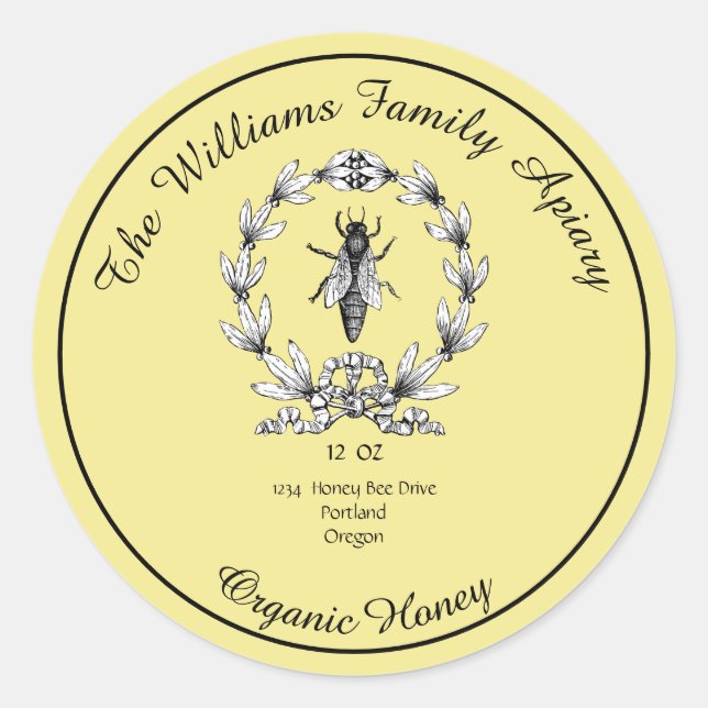 Honeybee Honey Jar Apiary Étiquette | Miel biologi (Devant)