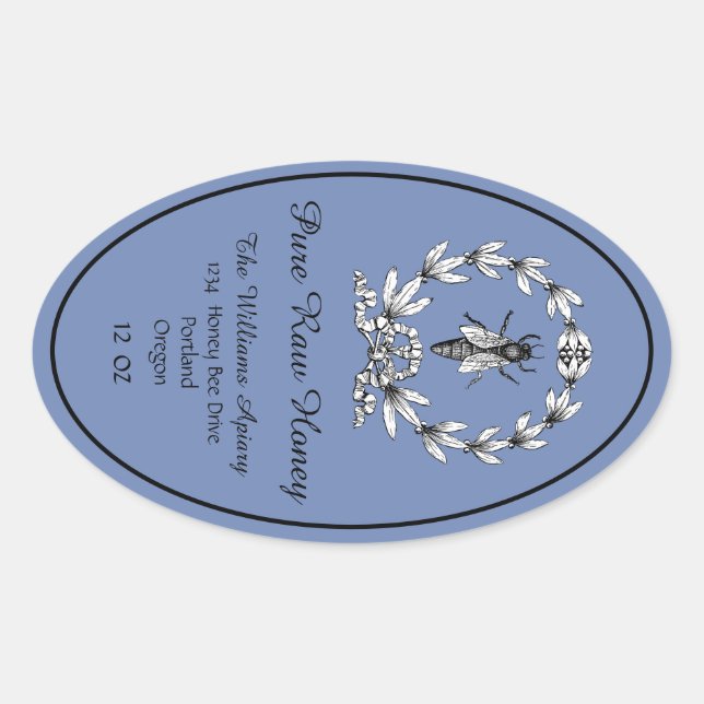 Honeybee Honey Jar Apiary Étiquette | Miel pur cru (Devant)