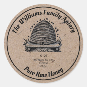 Honeybee Honey Jar Apiary Étiquette   Miel pur cru
