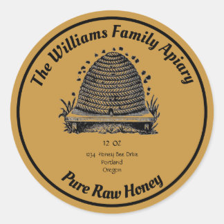 Honeybee Honey Jar Apiary Étiquette | Miel pur cru