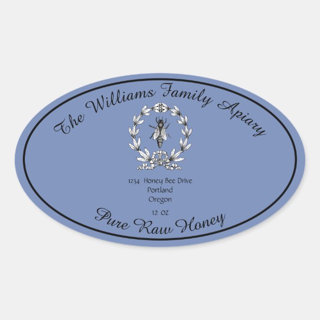 Honeybee Honey Jar Apiary Étiquette | Miel pur cru (Devant)