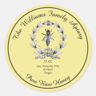 Honeybee Honey Jar Apiary Étiquette Miel pur cru