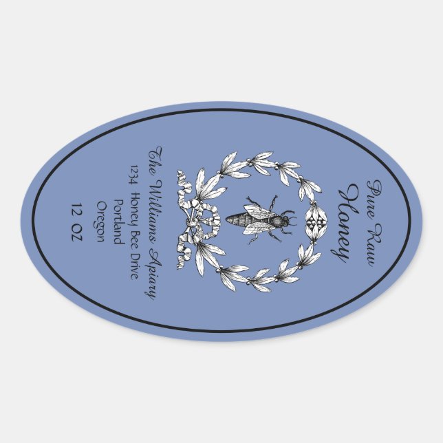 Honeybee Honey Jar Apiary Étiquette | Miel pur cru (Devant)