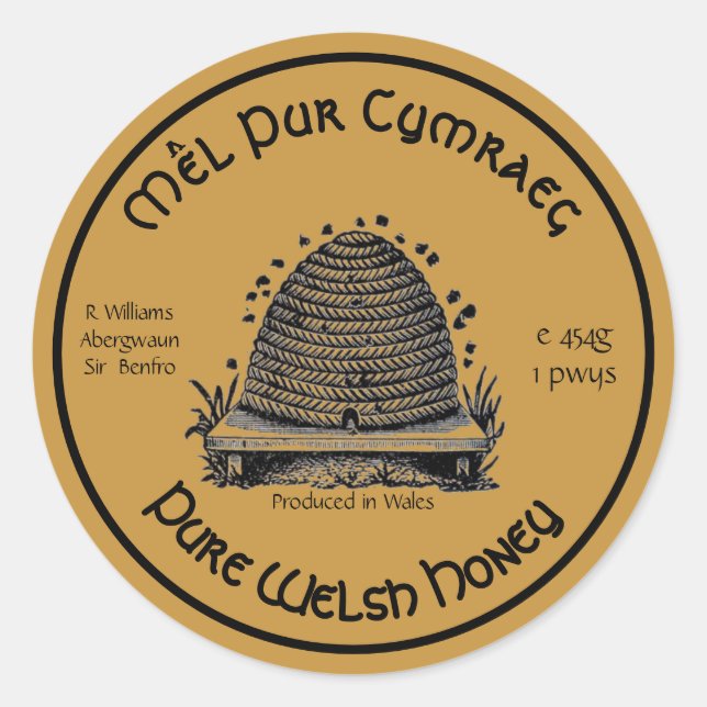 Honeybee Honey Jar Apiary Étiquette | Pure Welsh H (Devant)